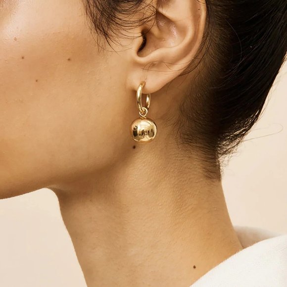Jewelry - 18k Gold Solid Ball Hoop Earrings